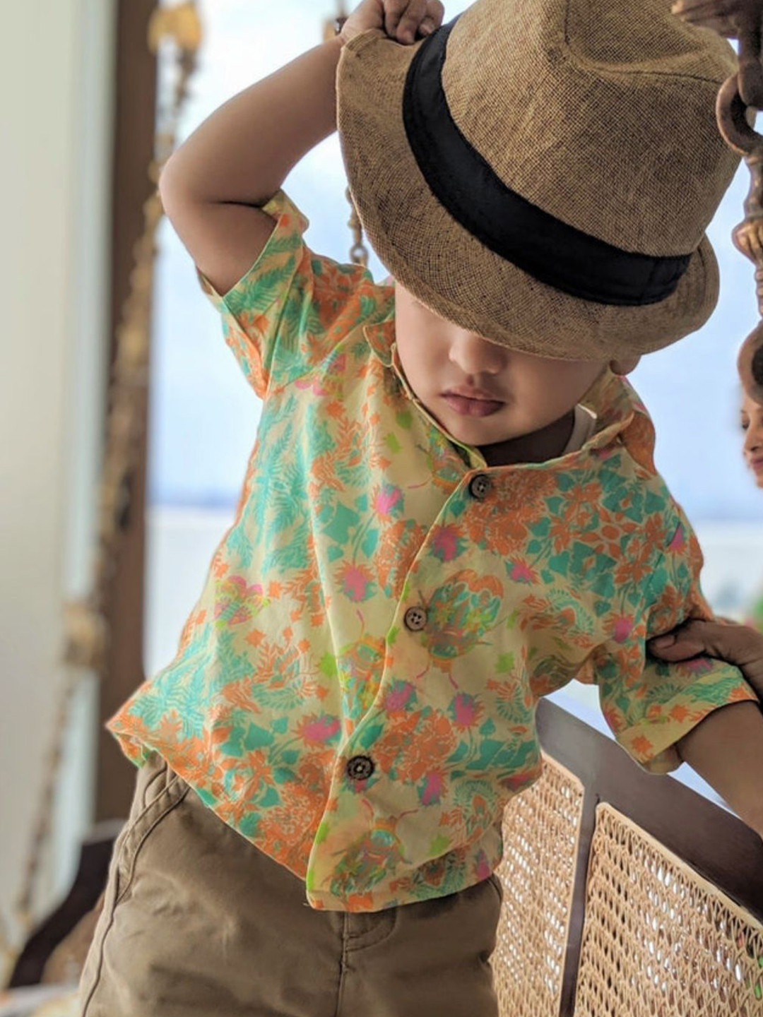 Tura Turi Boys Floral Printed Spread Collar Cotton Casual Shirt