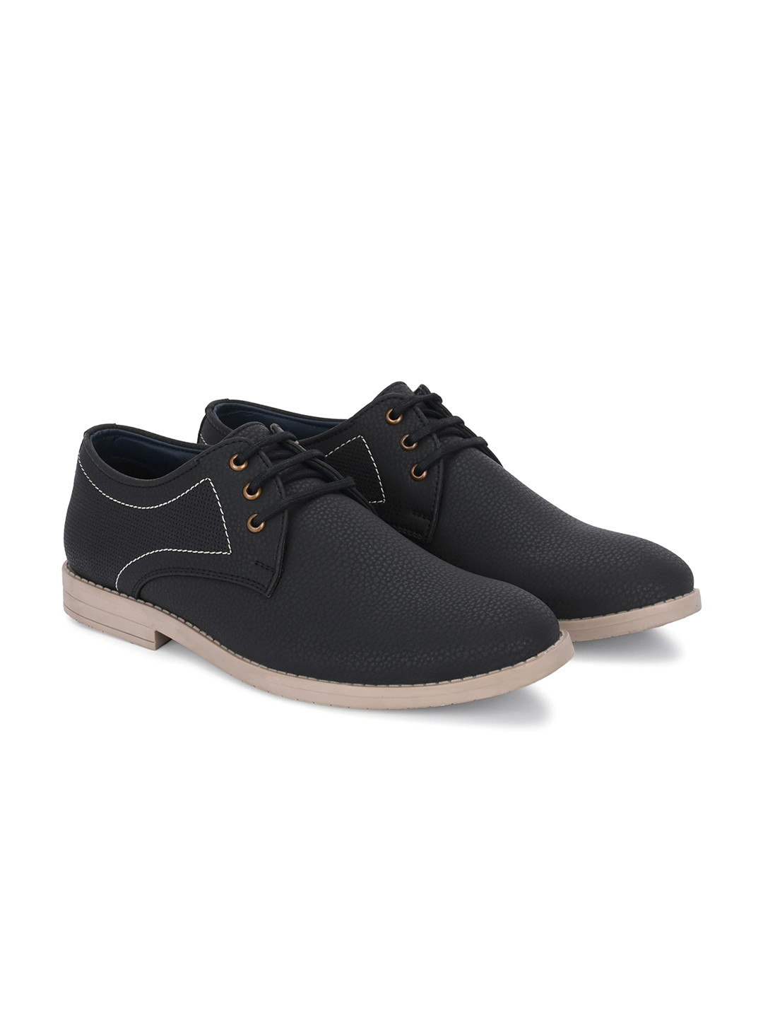 YOU LIKE Men Round Toe Lace-Ups Contrast Sole Derbys