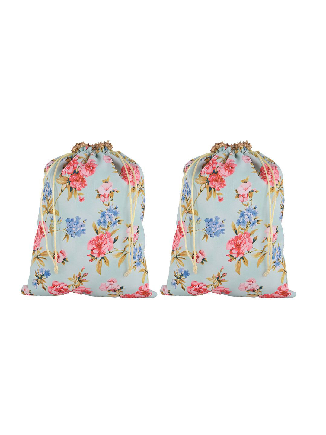 Kuber Industries 2 Pcs Silk Drawstring Digital Flower Print Potli Clutch Green