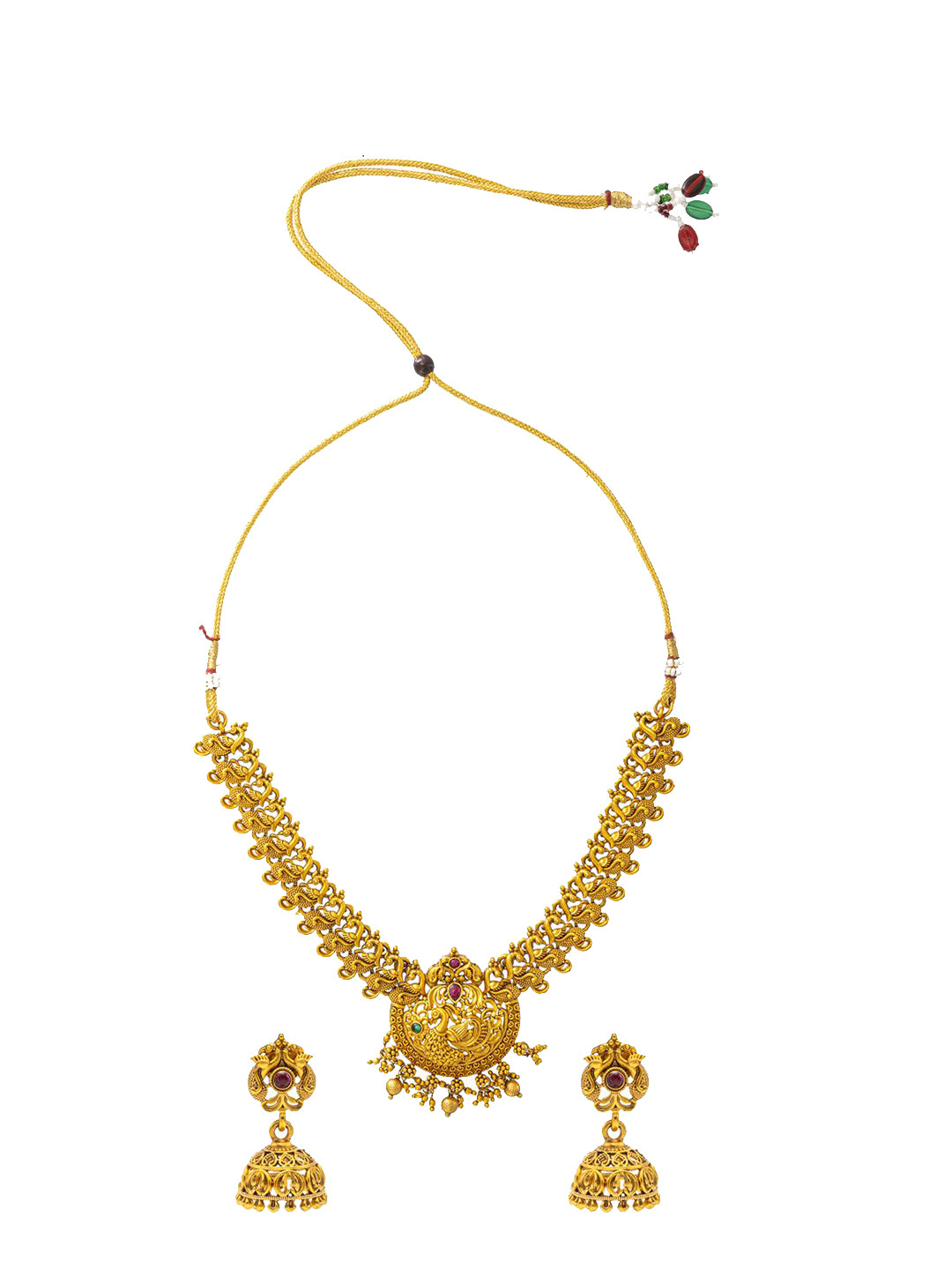 Shining Jewel - By Shivansh Gold-Plated Stone-Studded Peacock Design Jewellery Set