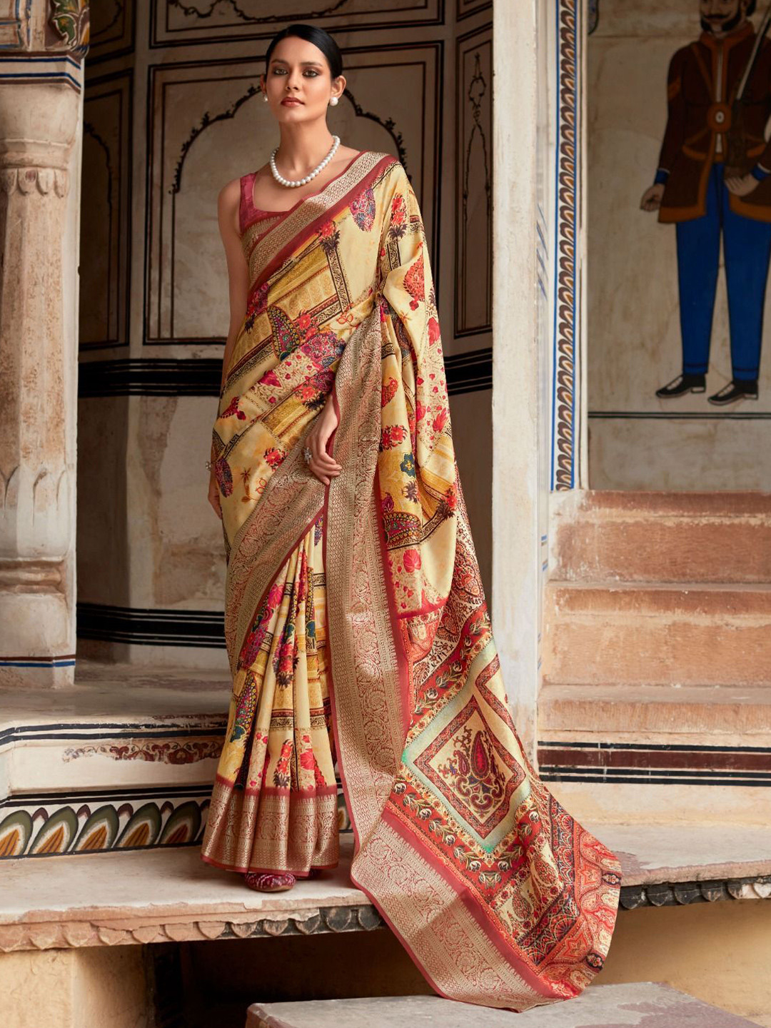 MAHALASA  Pure Dola Silk Weaving Printed Ethnic Motifs Zari Saree