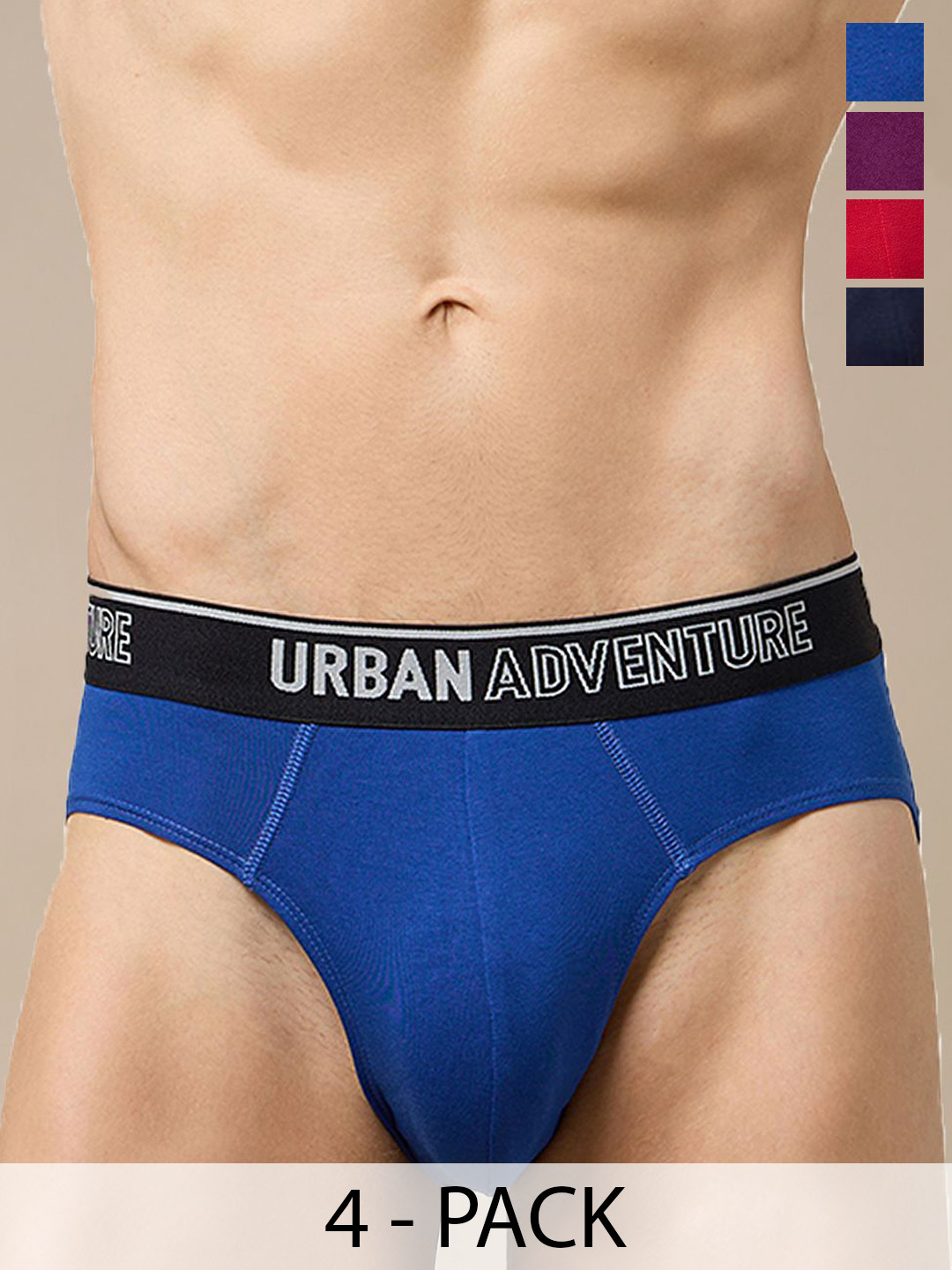 URBAN ADVENTURE Men Pack Of 4 Anti-Bacterial Basic Briefs 4UAM-002(NVY-ROYAL-RED-WINE)