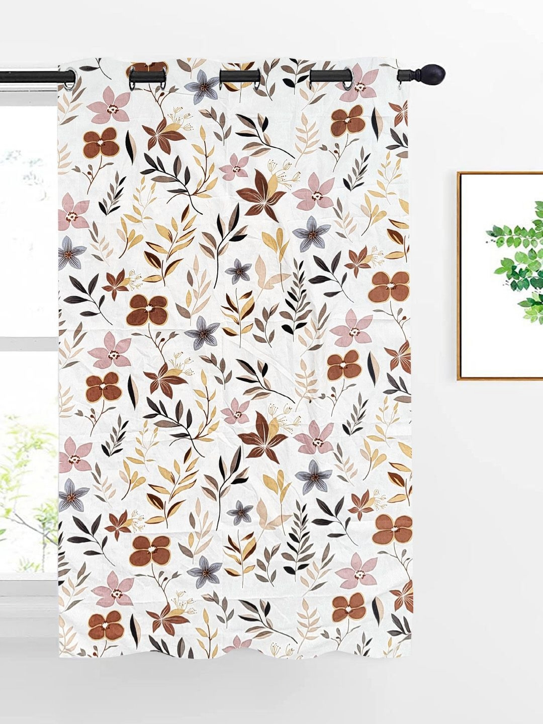 ANA Coffee Brown & Violet Floral Room Darkening Window Curtain