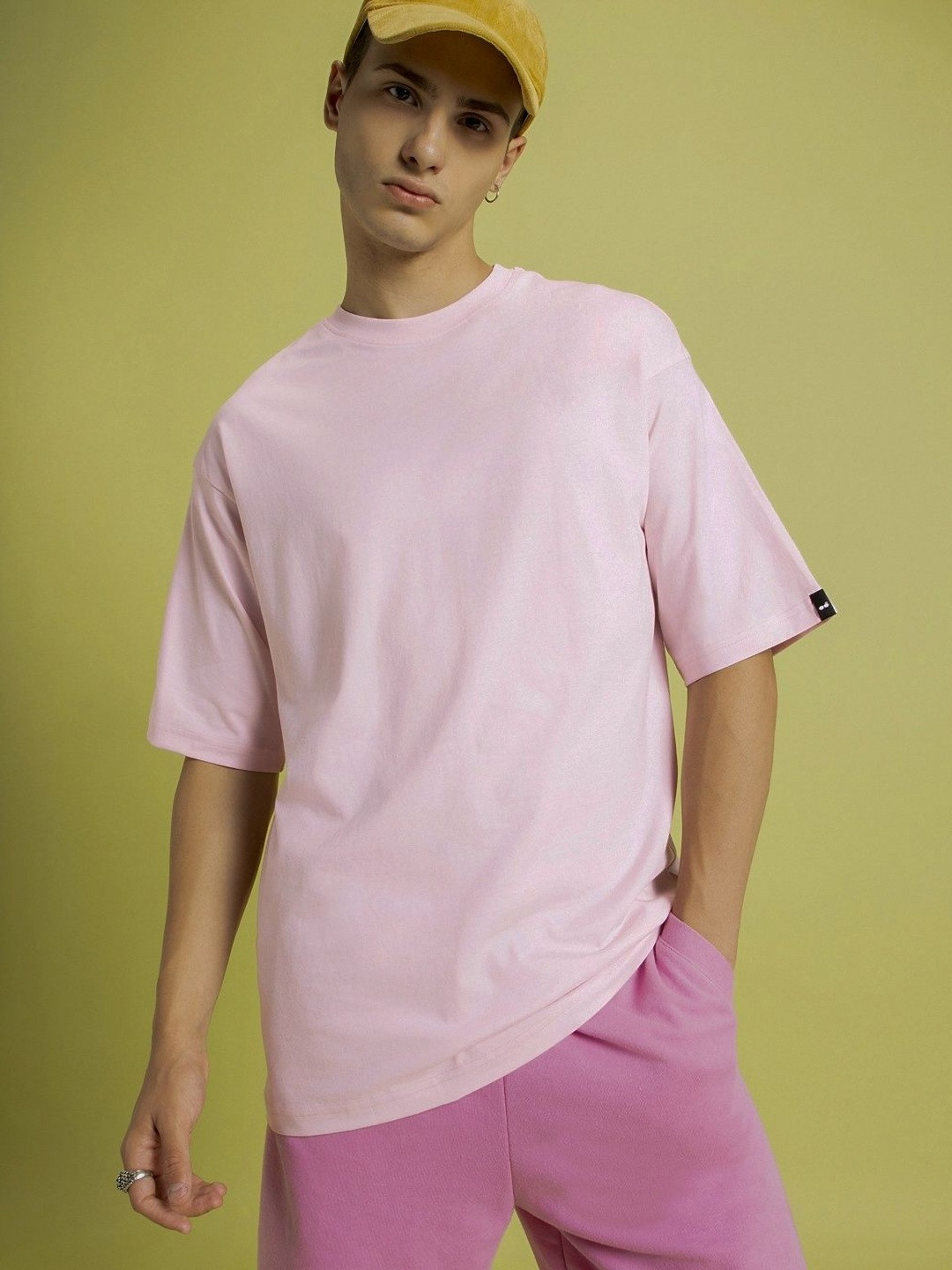 WEVOK WEAR Men Solid Round Neck Cotton Oversized T-shirt