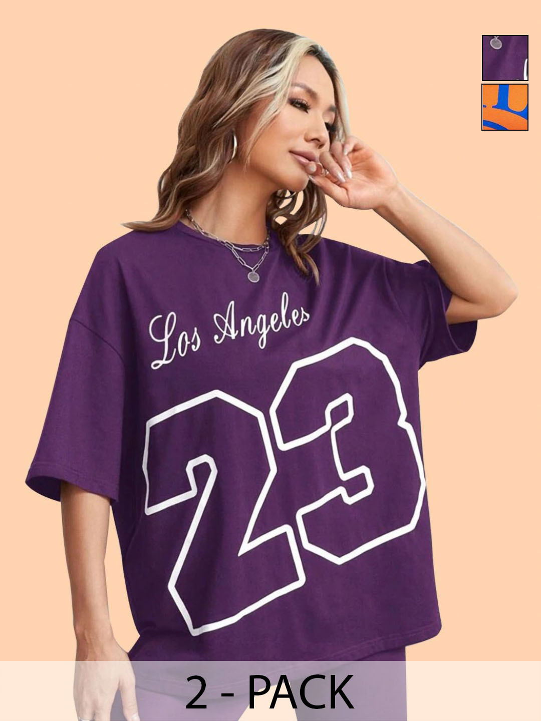 Metronaut Women Pack of 2 Typography Printed Round Neck Cotton Oversized T-shirts