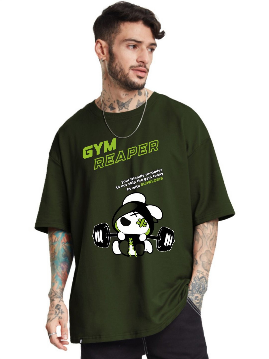 SLOWLORIS Men Graphic Printed Round Neck Oversized T-shirt