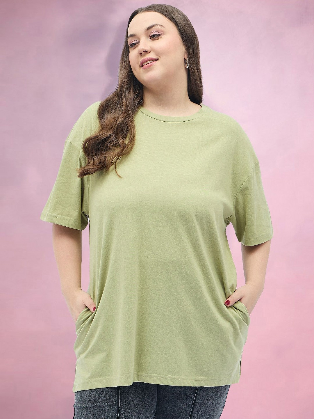 DressBerry Curve Women Plus Size Solid Round Neck Relaxed Fit T-shirt