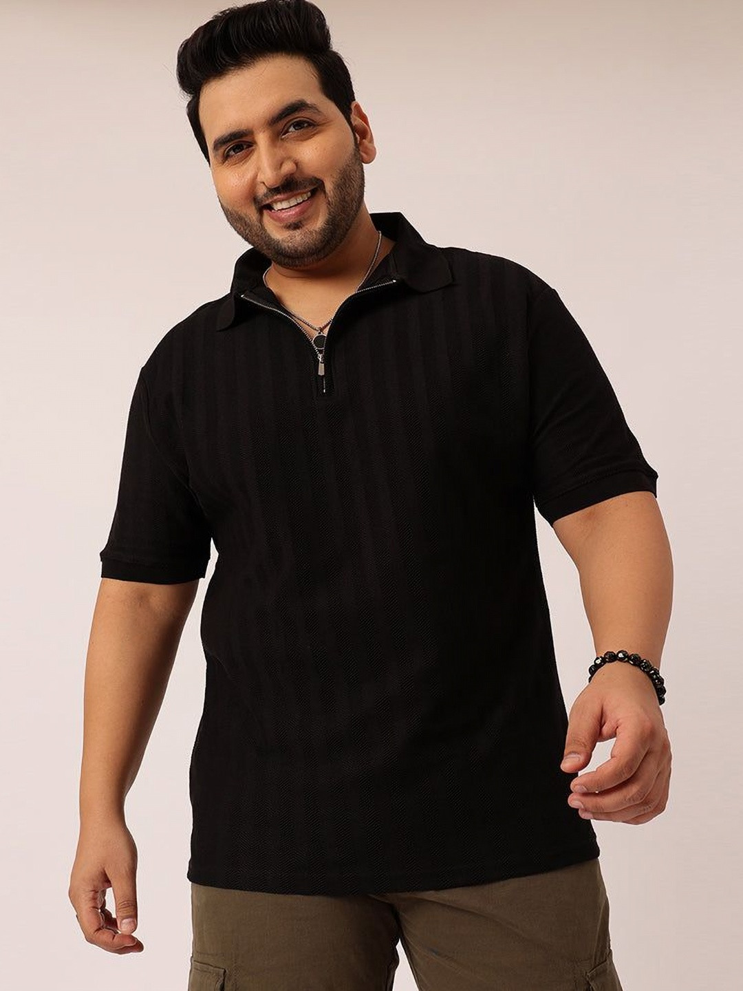 UNSTD Men Plus Size Zipper Knitted Polo Collar T-Shirt