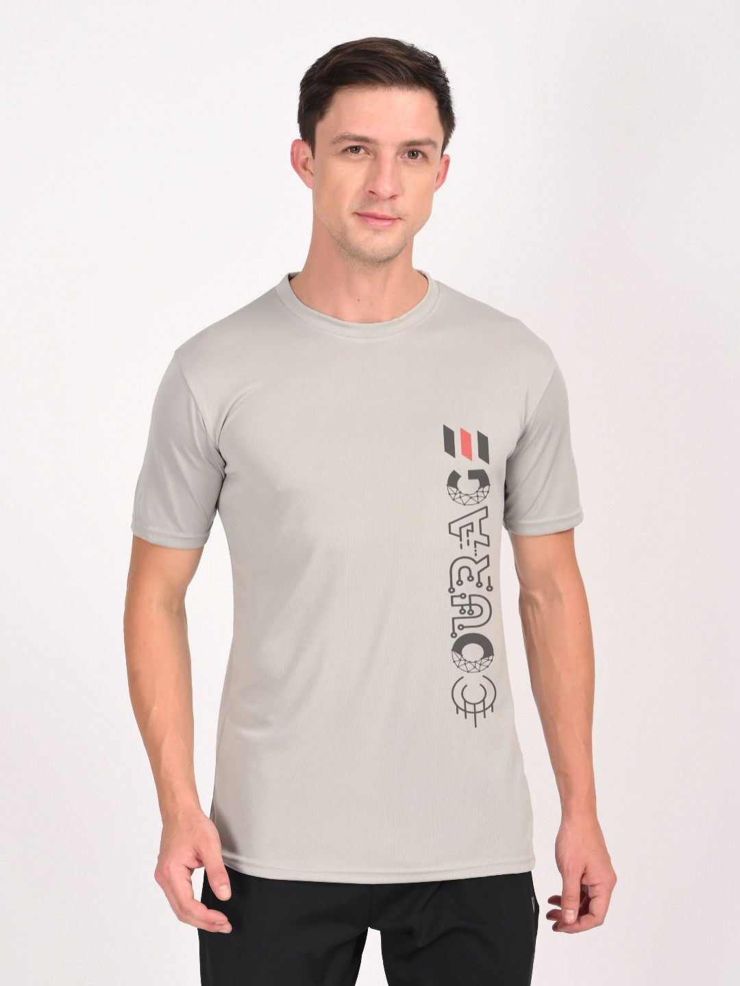 3Colors Men Moisture Wicking Typography Printed Round Neck T-shirt