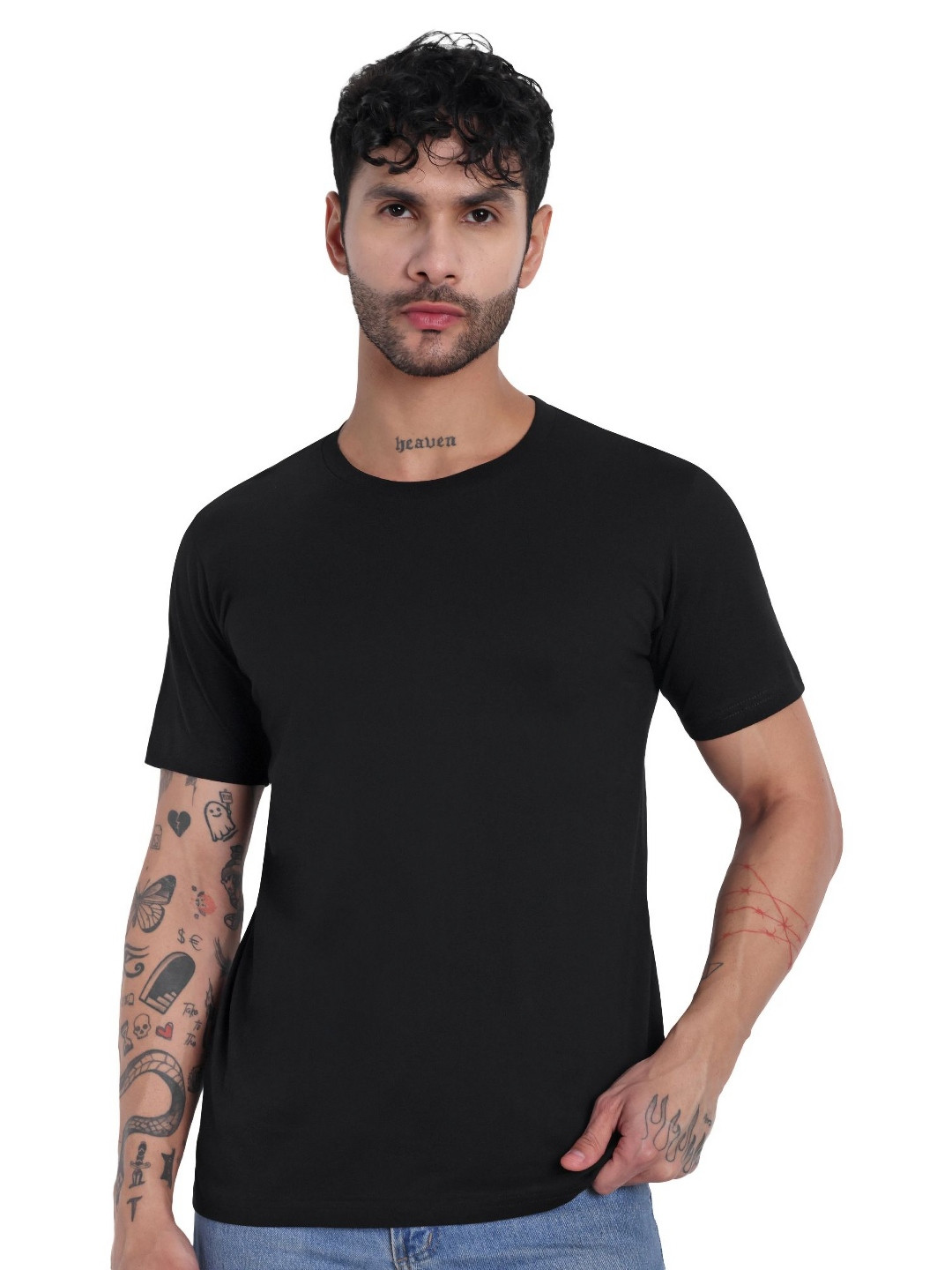 Garment Globe Men Solid Round Neck Cotton Slim Fit T-shirt