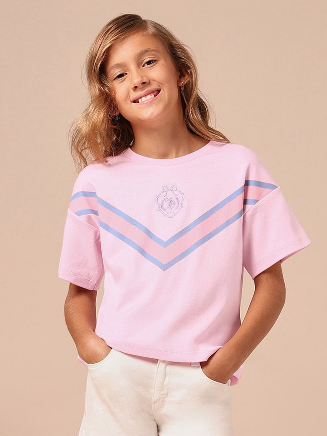 U.S. Polo Assn. Kids Girls Varsity Style Brand Embroidered Cotton T-Shirt