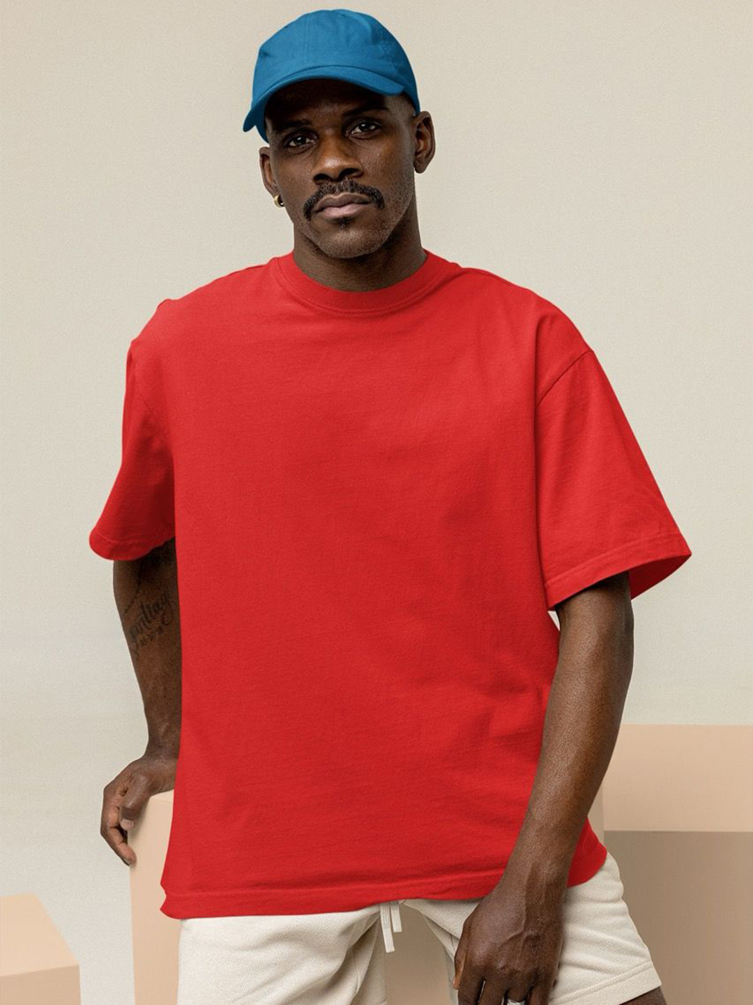 The Stanch Men Solid Round Neck Cotton Oversized T-shirt