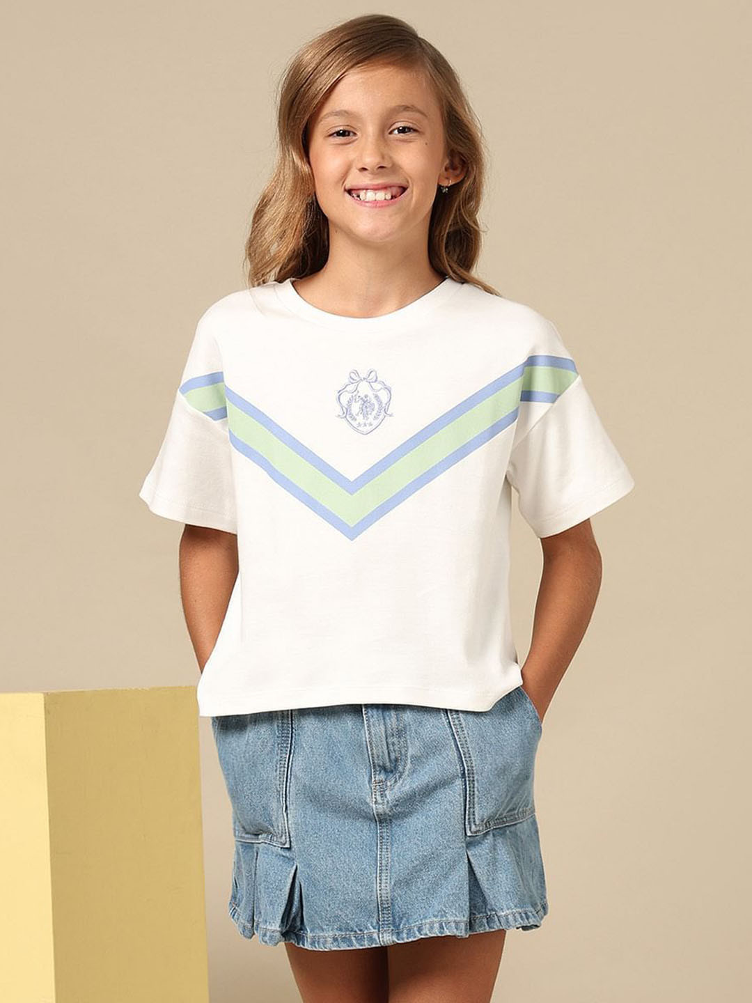 U.S. Polo Assn. Kids Girls Varsity Style Brand Embroidered Cotton T-Shirt