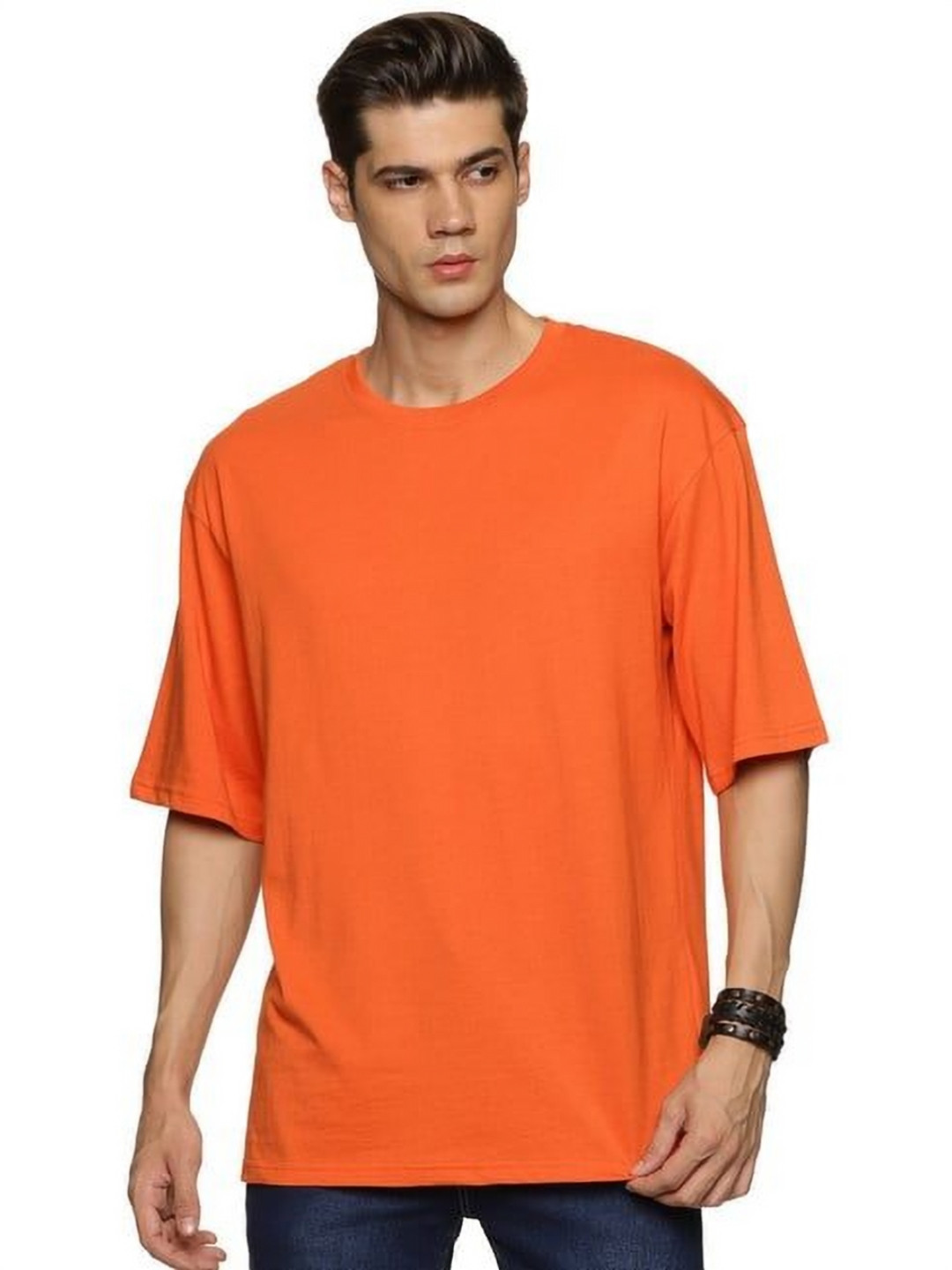 WEVOK WEAR Men Solid Round Neck Cotton Oversized T-shirt