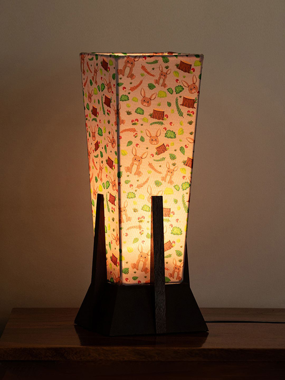 ExclusiveLane Lumespace White & Green Floral Printed Wooden Rectangle Table Lamp