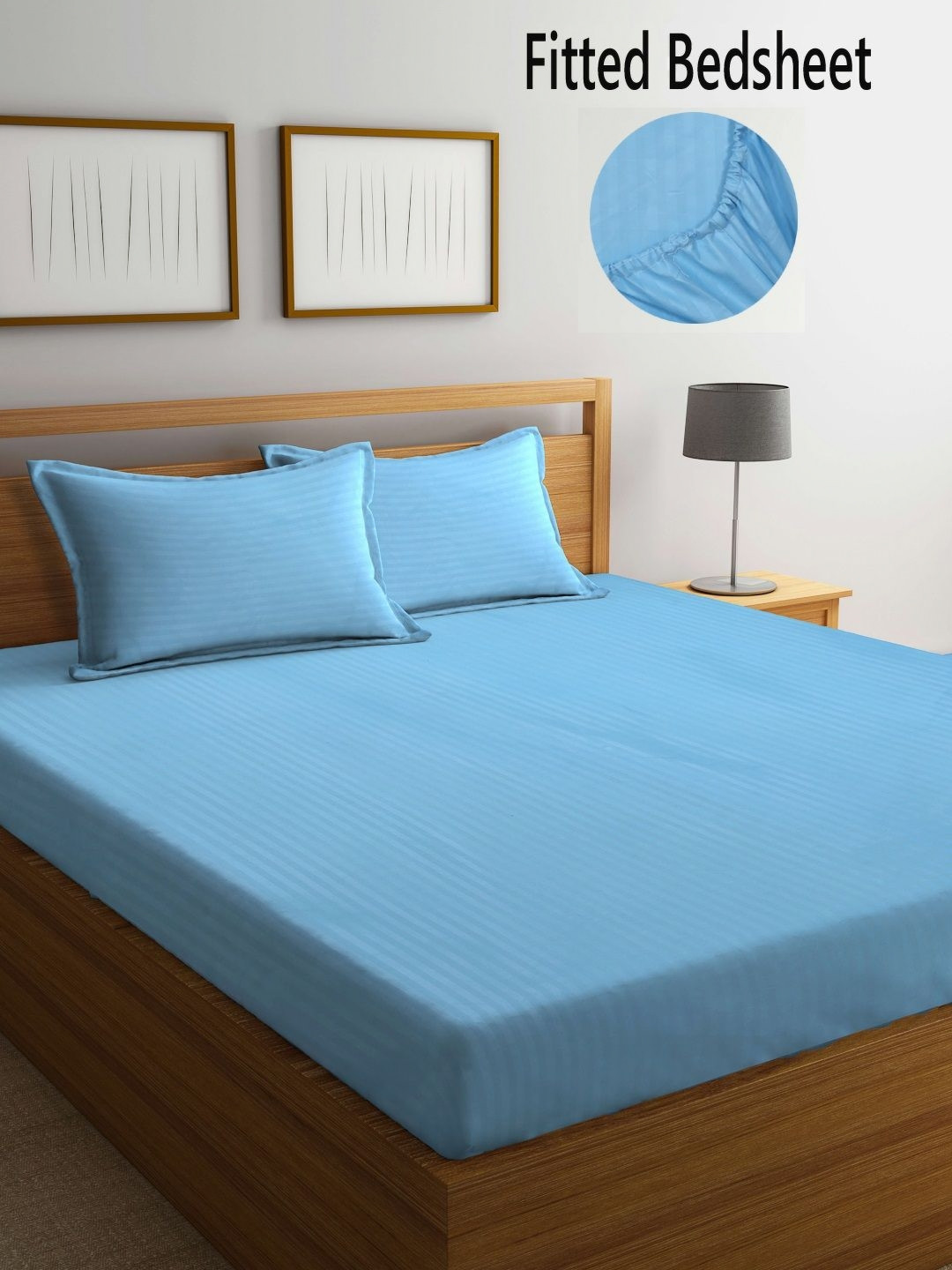 Myntra Elegant Homes Blue Striped 300 TC Super King Bedsheet Set?2.70 m x 2.70 m?
