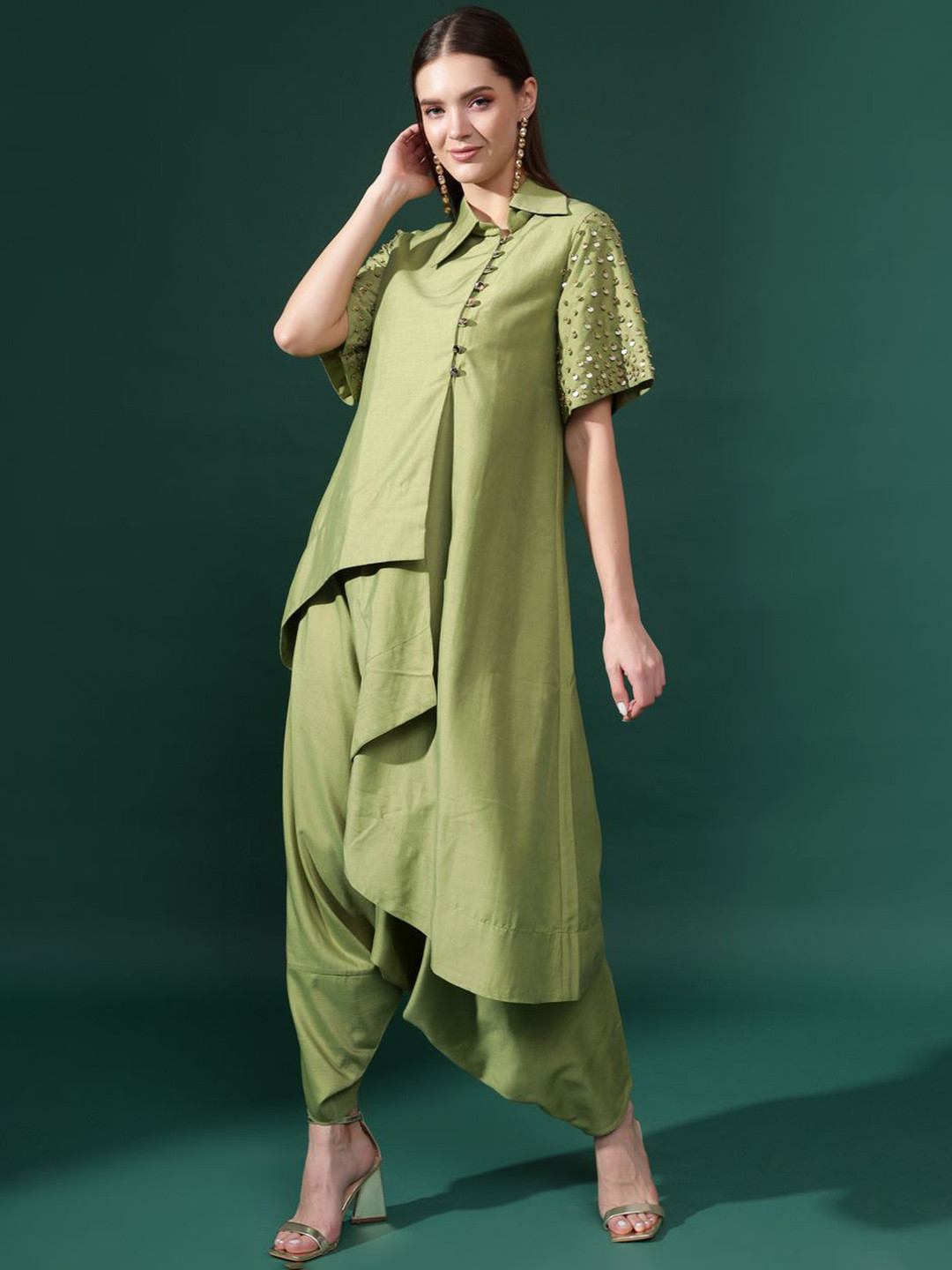 AAKAAR Embellished Shirt Collar Tunic & Trousers Co-Ords