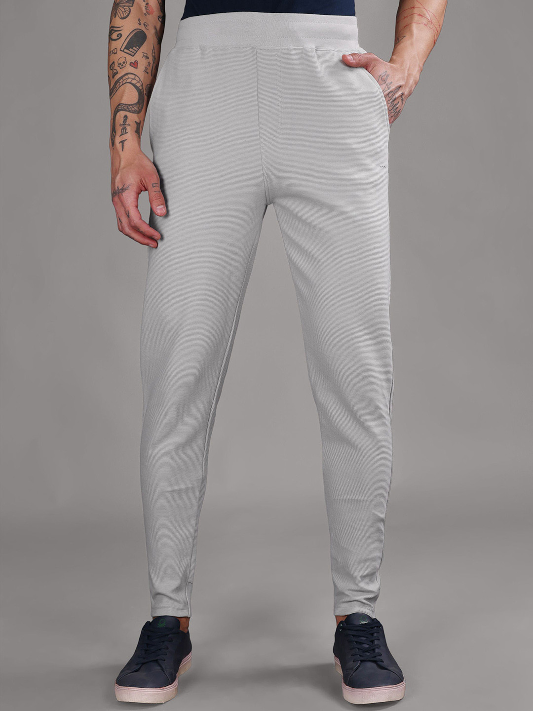 String Scape Men Ribbed Mid-Rise Cotton Track Pants