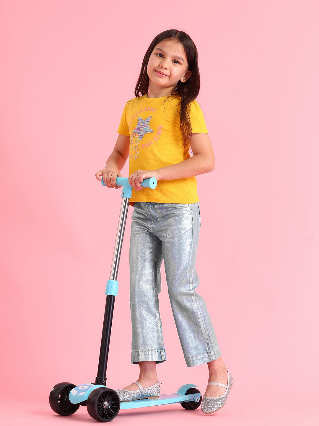 U.S. Polo Assn. Kids Girls Bootcut Coated Sheen Finish Stretchable Jeans