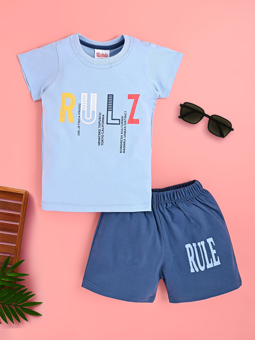 KIDSCUTE Boys Printed Short Sleeves Pure Cotton T-shirt With Shorts