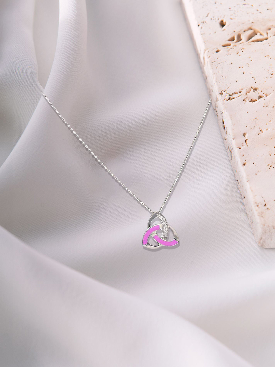 TVISVA JEWELS 925 Sterling Silver Rhodium-Plated CZ Studded Knot Pendant With Chain