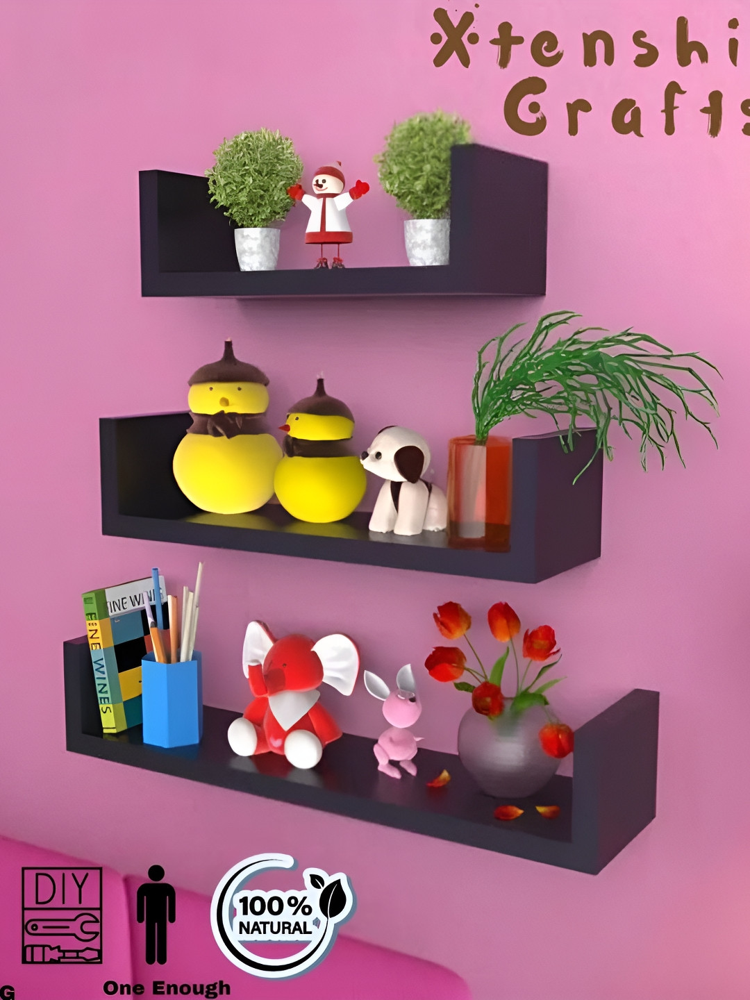 Xtenshion Crafts Black 3 Piece  Wooden Shelf