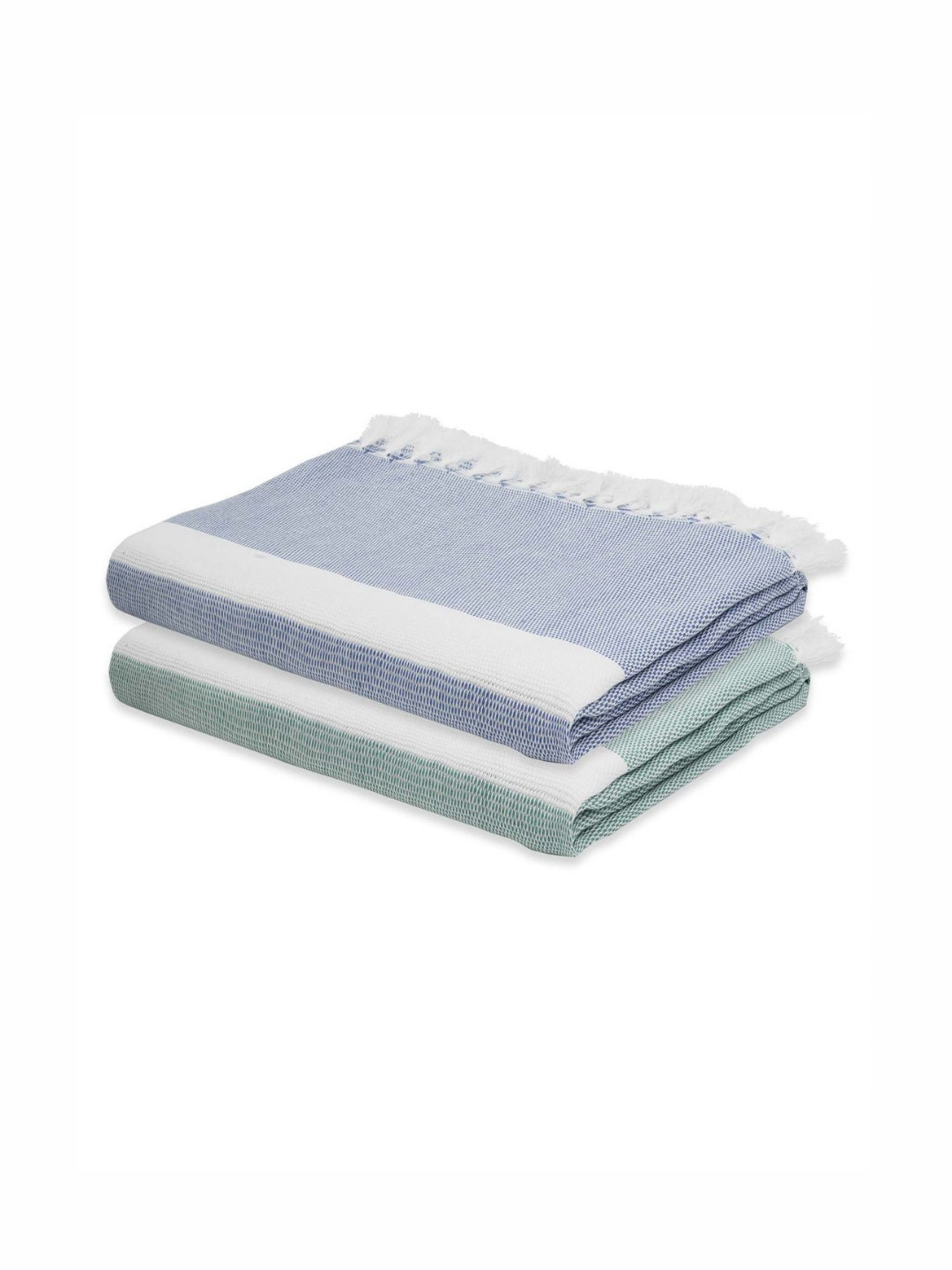 The Bath Community White & Blue Striped 225GSM Set of 2 Anti-Bacteria Cotton Bath Towel