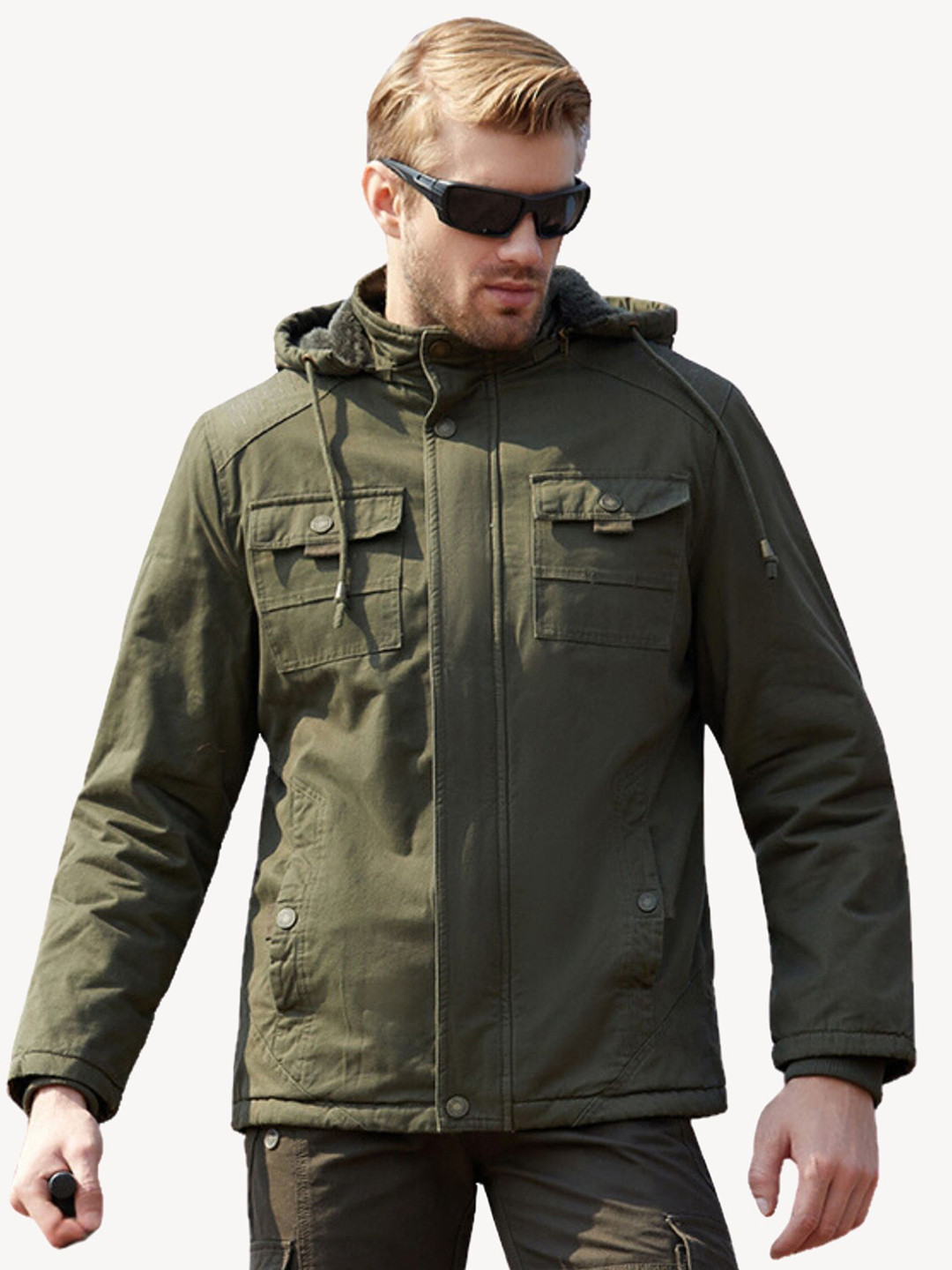 L'monte Men Hooded Outdoor Cotton Parka Jacket with Fur Lining