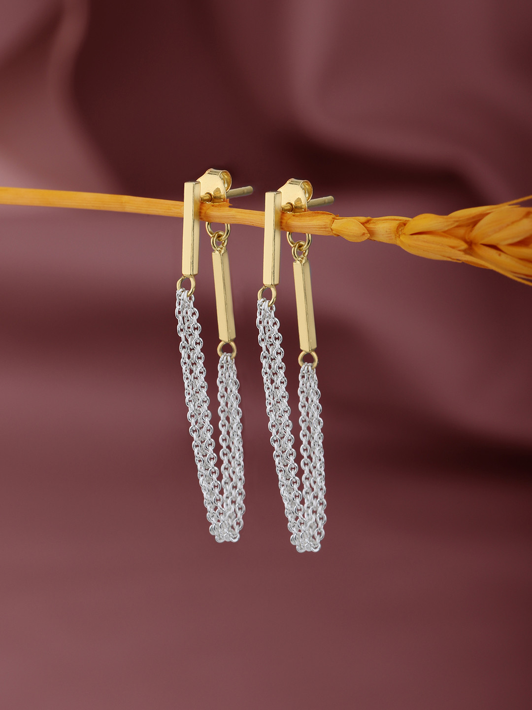 Carlton London 18kt Gold and Rhodium Plated Contemporary Drop Earring