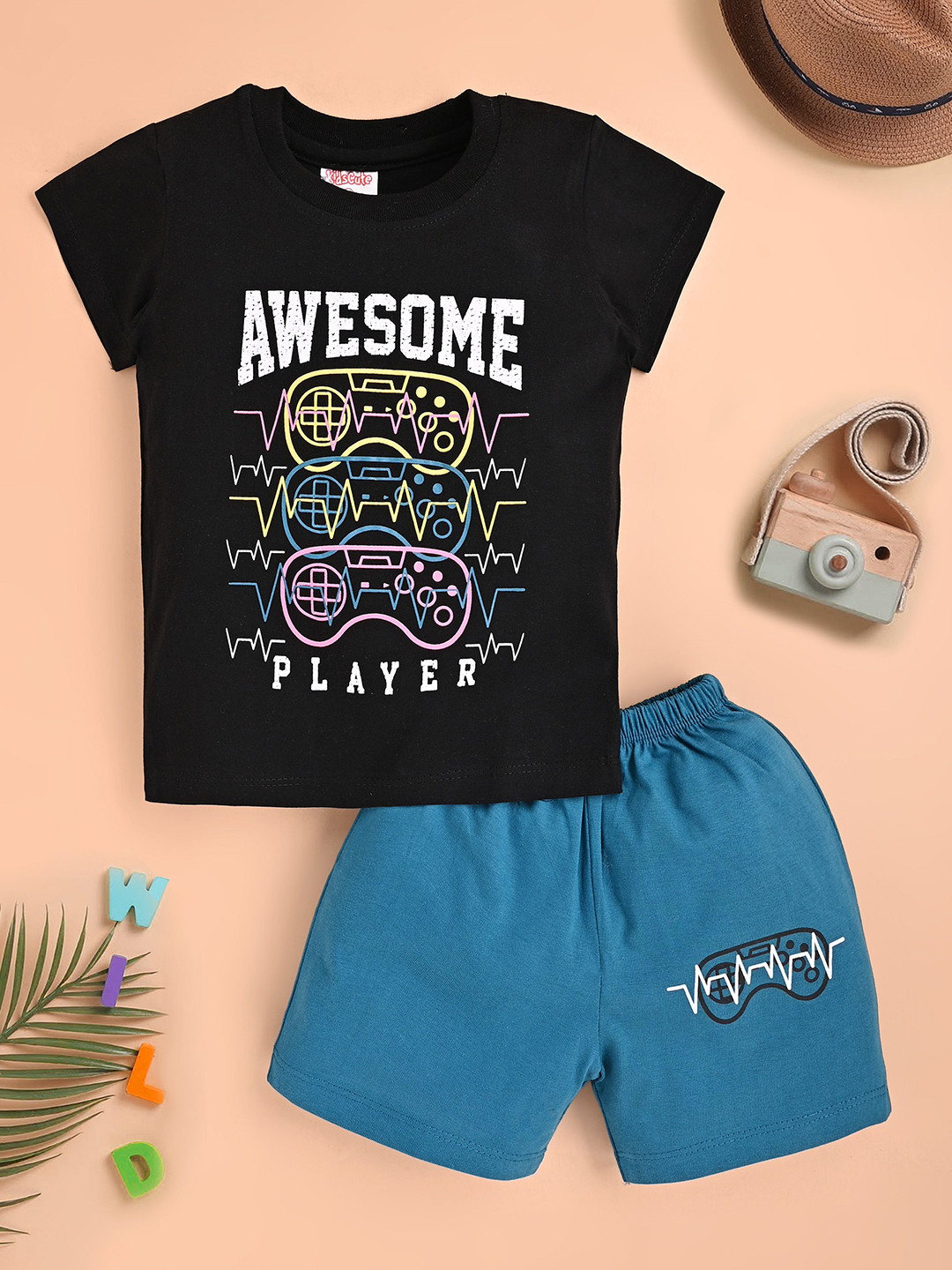 KIDSCUTE Boys Printed Short Sleeves Pure Cotton T-shirt With Shorts