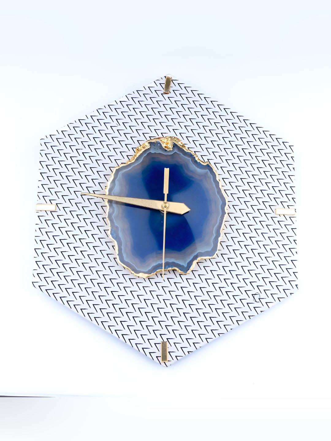 LOOMSARTE Blue And White Printed Analogue Cotton Fabric Geometric Contemporary Wall Clock