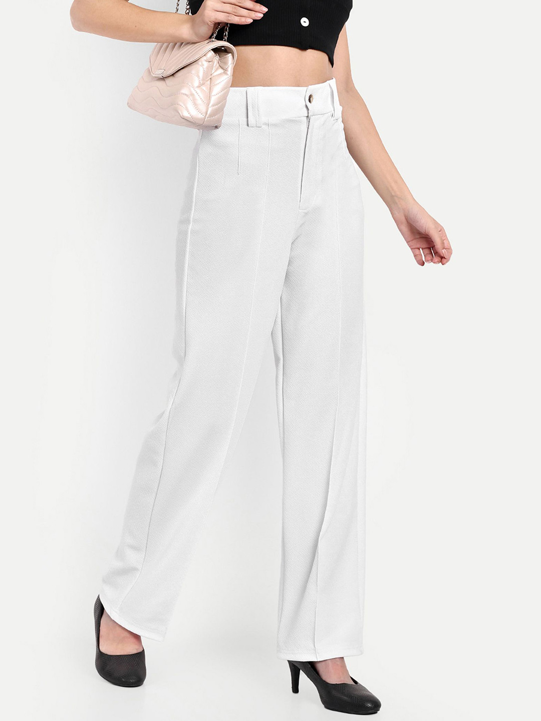 Unicus Apparel Women Wide Leg Flared High-Rise Wrinkle Free Trousers