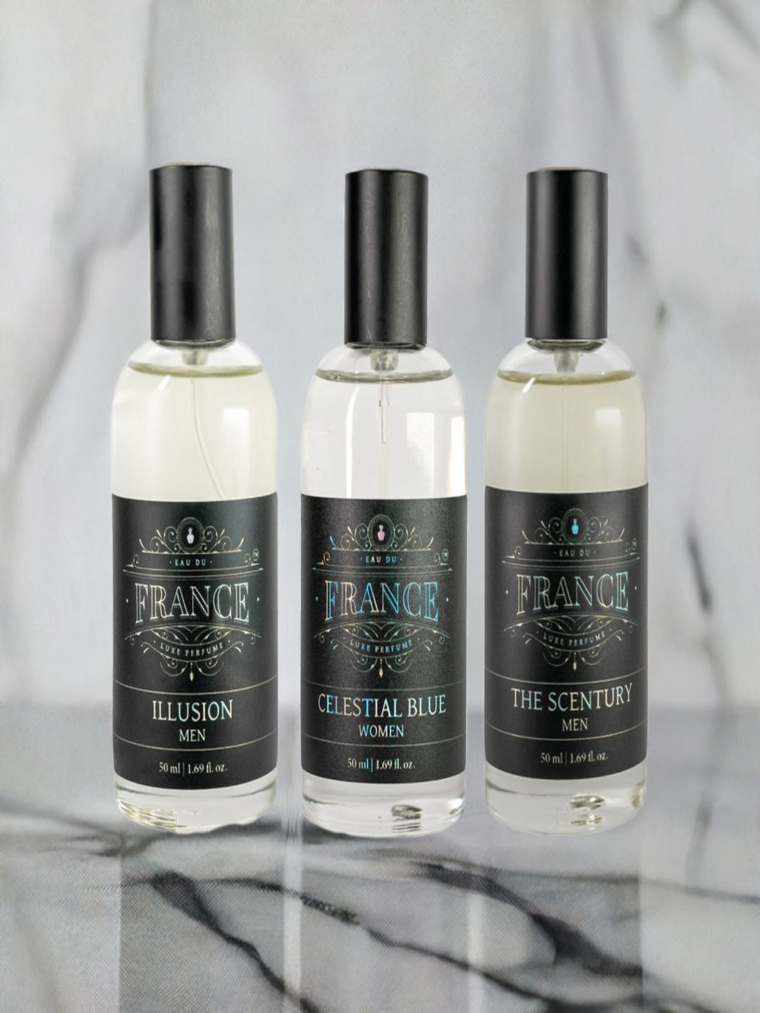 Eau DuFrance Set Of 3 Celestial Blue Illusion & The Scentury Eau De Parfum - 50 ml Each