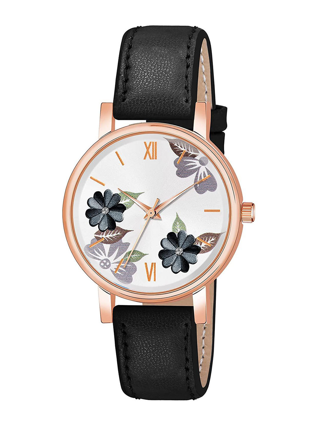 JUST LIKE Girls Printed Dial & Stainless Steel Straps Analogue Watch 81-Flowers Black
