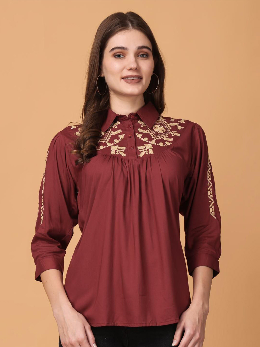 girlsify Women Shirt Collar Embroidered Top