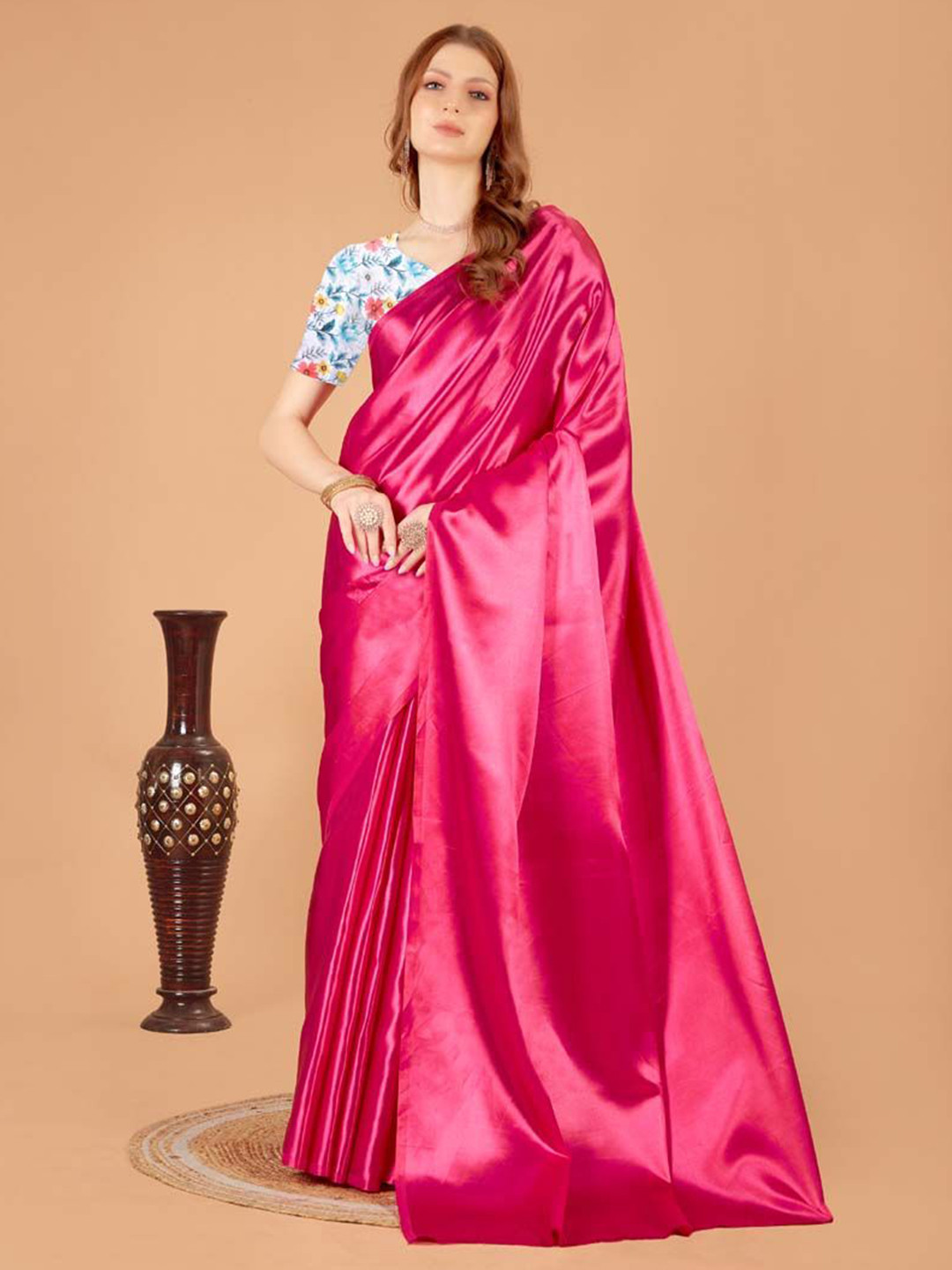 Aruna Sarees Satin Festive Saree With Unstitched Blouse Piece