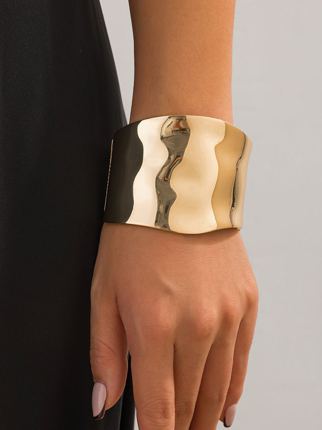 Just Lil Things Gold-Plated Chunky Ripple Wide Cuff Bracelet