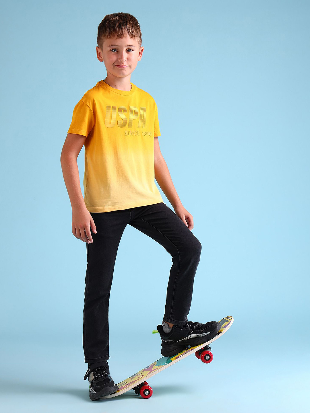 U.S. Polo Assn. Kids Boys Brand Logo Ombre Drop-Shoulder Pure Cotton Applique T-shirt