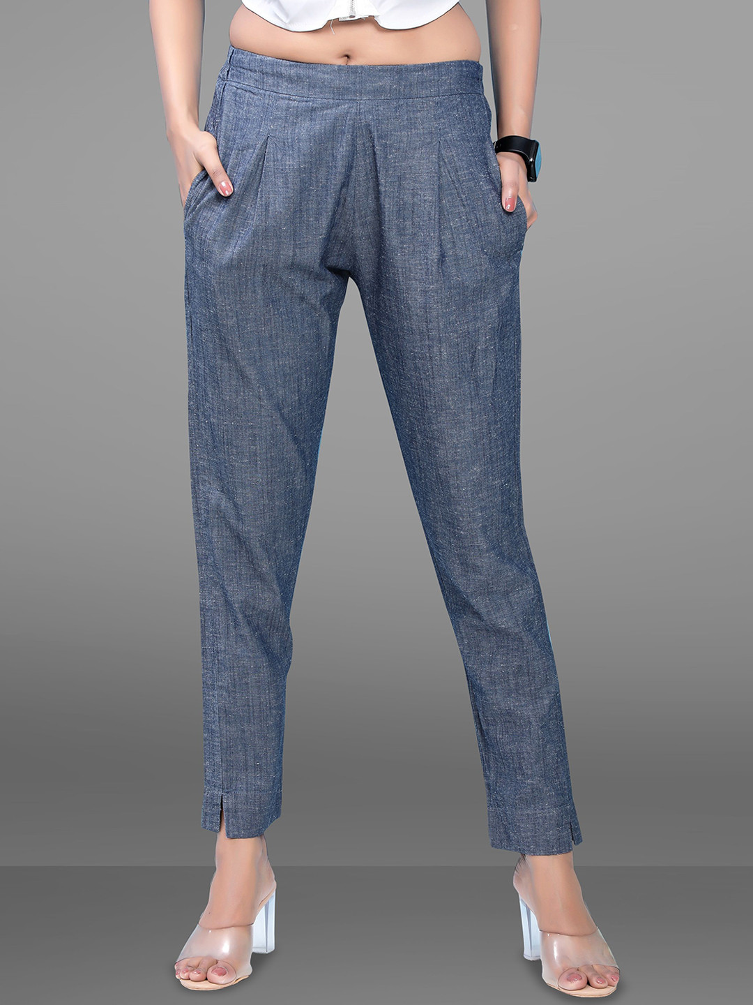 BABRU Women Slim Fit Easy Wash Pleated Trousers