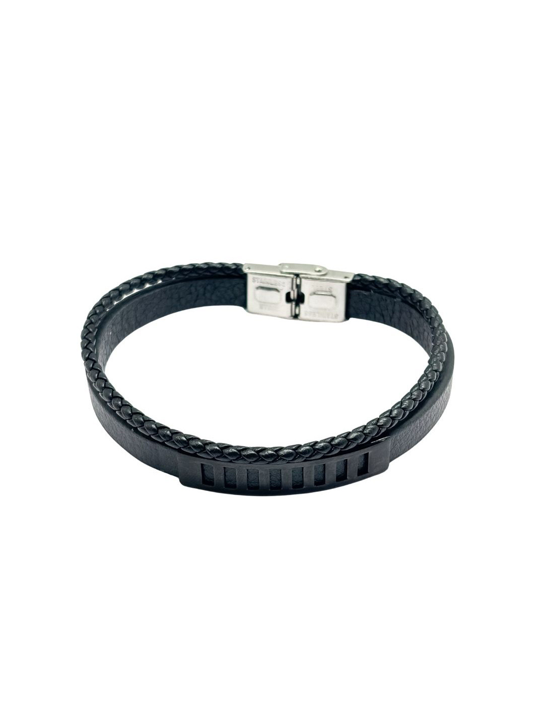 The Tie Hub Men Leather Silver-Plated Wraparound Bracelet