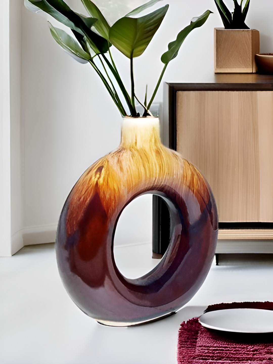 Kraftlik Handicraft Brown Ceramic  Ring Shaped Flower Vase