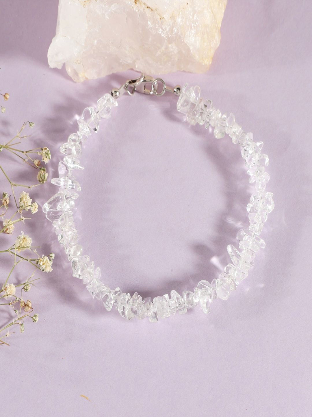 Nirvana Unisex Sterling Silver Rhodium-Plated Quartz Nugget Beaded Wraparound Bracelet