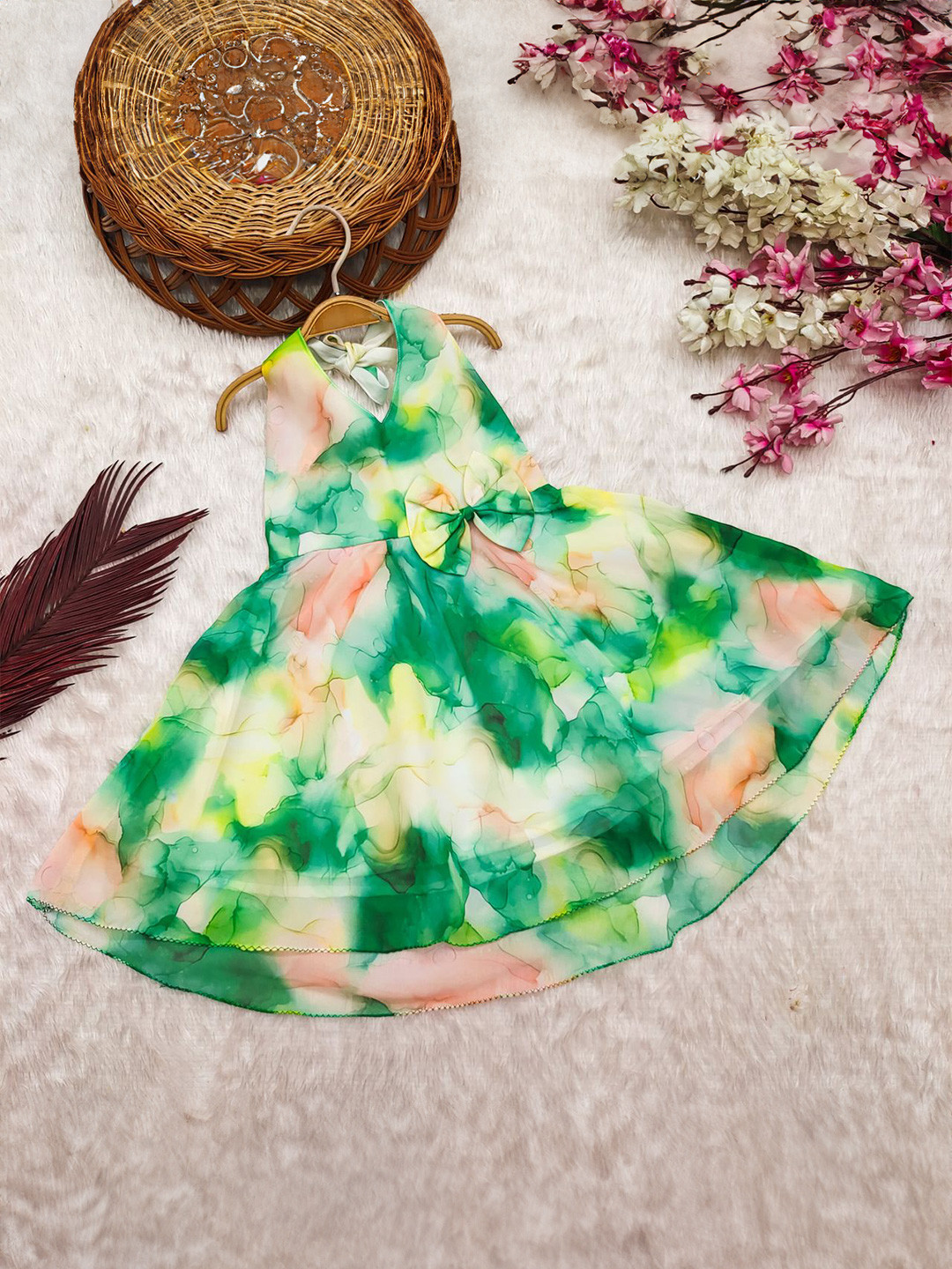 Tejam Floral Print Georgette A-Line Dress