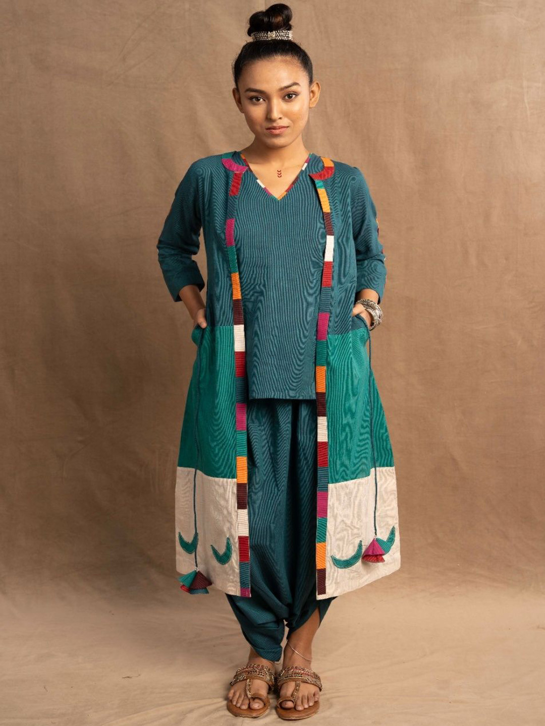 UDD Women Solid Fusion Kurta with Dhoti Pant