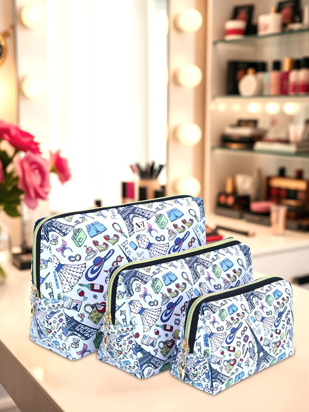 NFI essentials 3 Pieces Abstract Printed Makeup Pouch