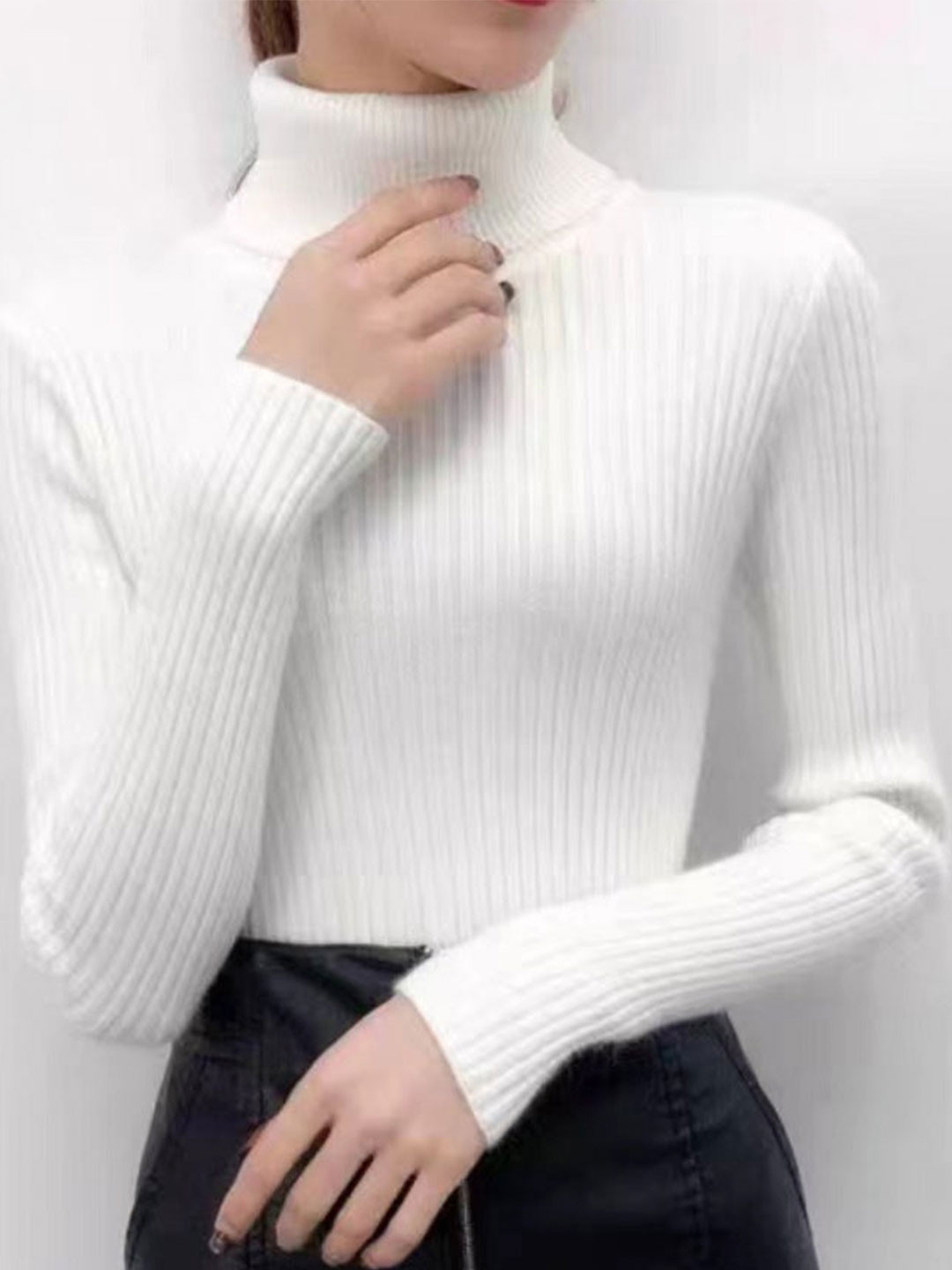 Outzidr White High Neck Sweater Top