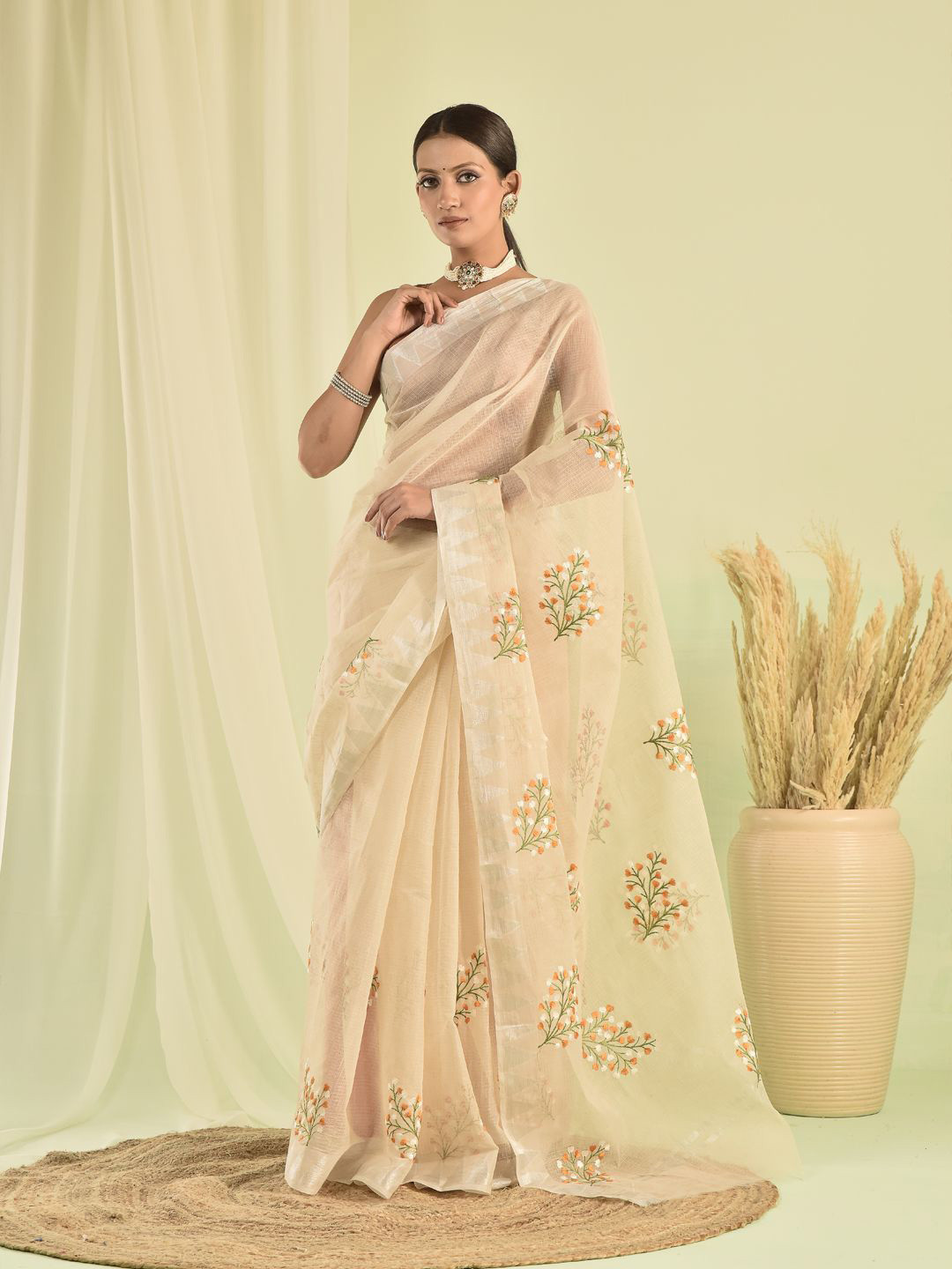 sutra attire Floral Embroidered Silk Cotton Kota Saree