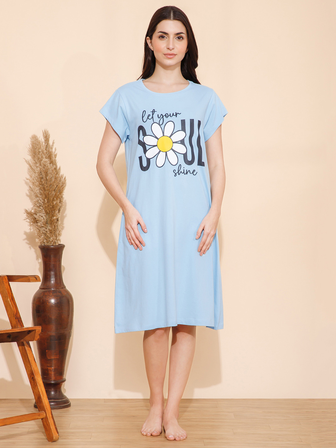 Mushy Mod Printed Pure Hosiery Cotton T-shirt Nightdress