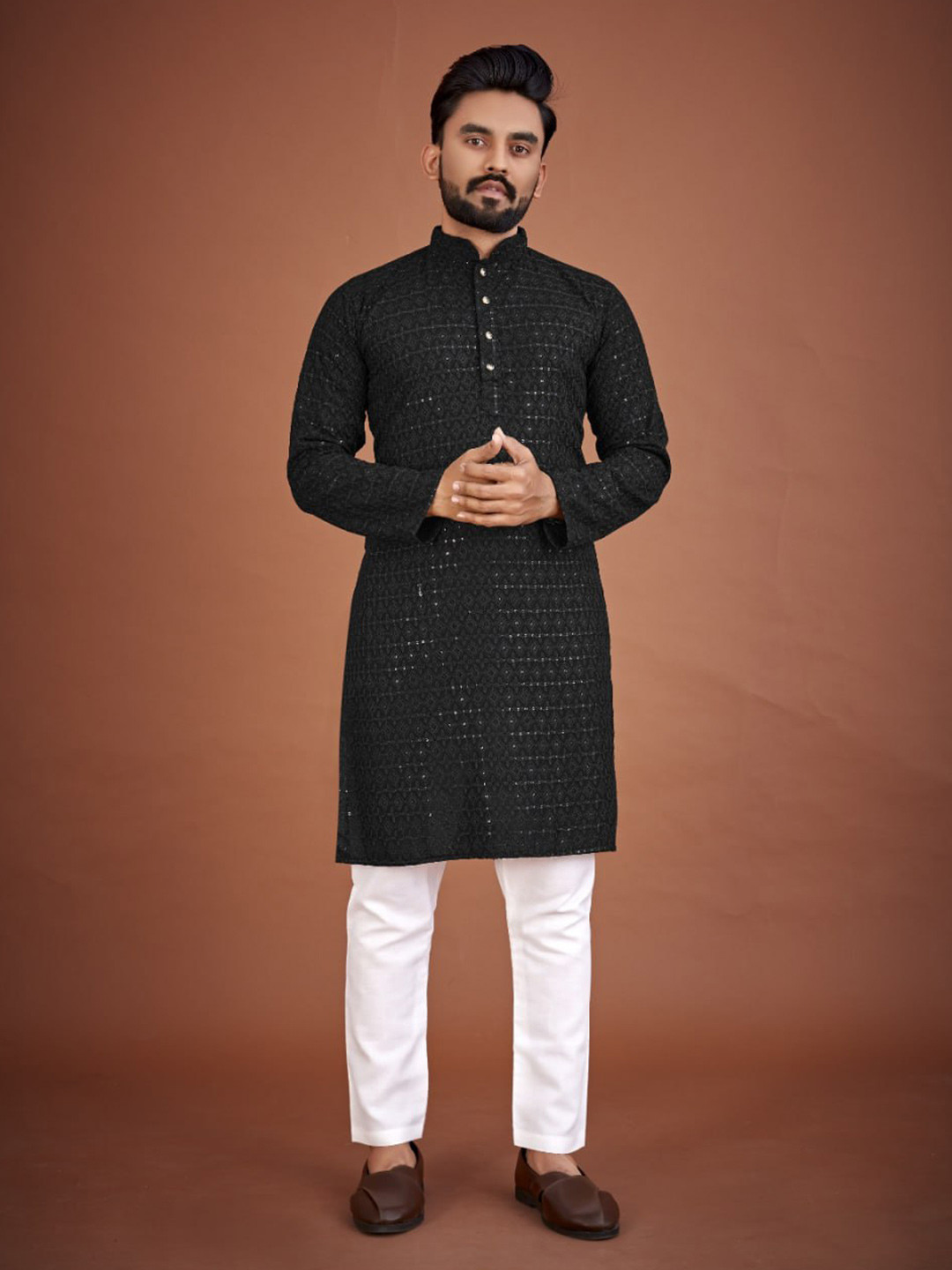PulseIQ Men Ethnic Motifs Embroidered Chikankari Kurta