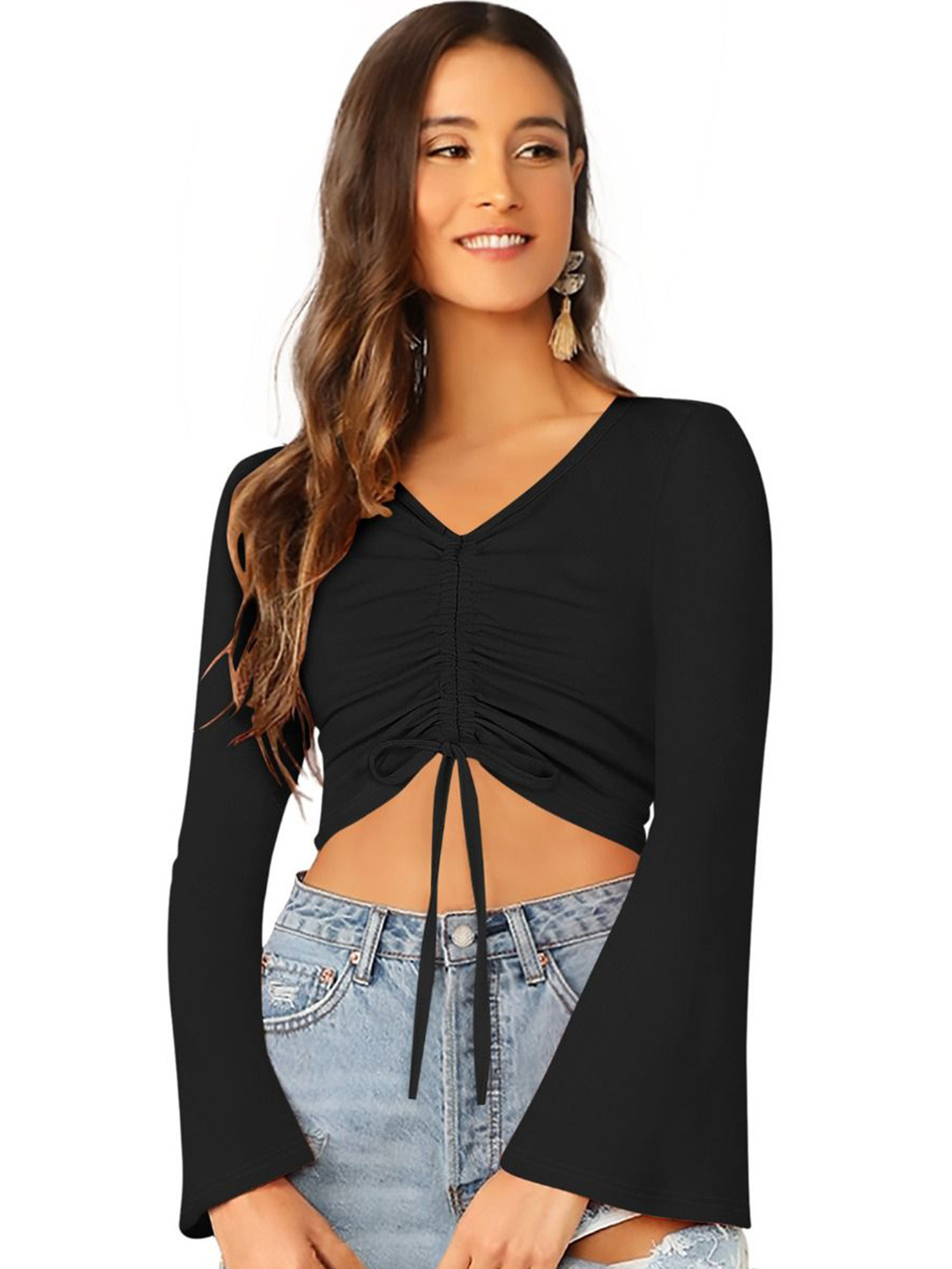 SHOPONBIT Women Batwing Sleeve Fitted Crop Top